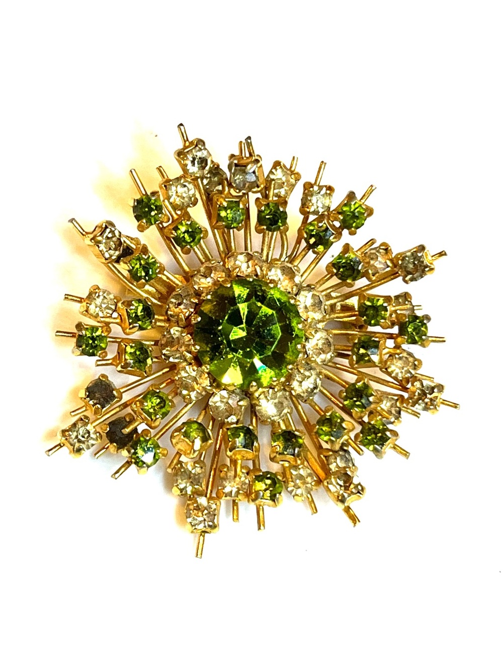 Vintage Starburst Gold and Green Burst with rhinestones